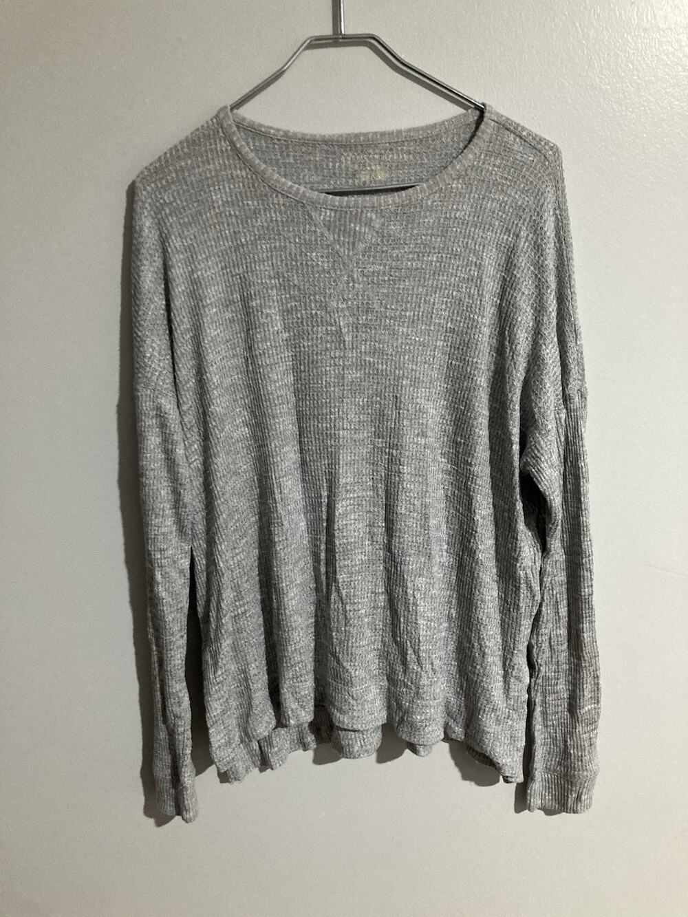 American Eagle Outfitters Sweater Womens M Gray Waffle Knit Scoop Neck Dolman
